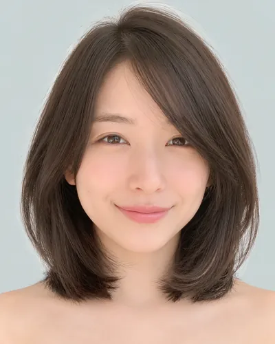 AI 生成人像 ff65c682b3f：面部，短发・前长后短菱形短波波头（黑发）