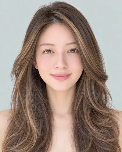 AI 生成人像 ff6865a4194：面部，中发・厚重中发层次（渐变挑染）