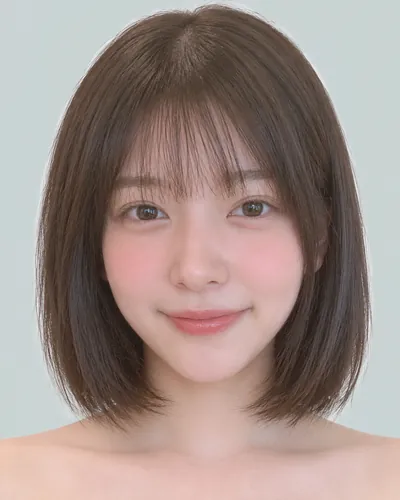 AI 生成人像 ffac8034fff：面部，短发・圆润短波波头（空气刘海・深棕）