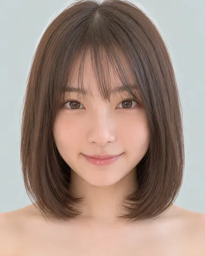 AI 生成人像 ffc1ae26f27：面部，短发・圆润短波波头（空气刘海・深棕）