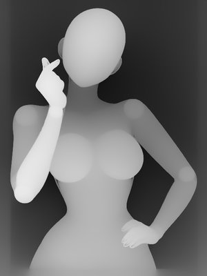 姿势深度图 P003：脸侧比心（上半身单人 · 可爱系 · 正面）