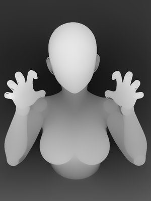 姿势深度图 P009：咆哮姿势（嗷呜）（上半身单人 · 可爱系 · 正面）