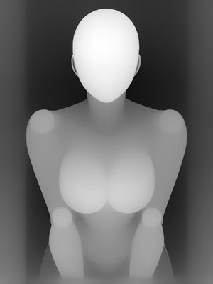 姿势深度图 P027：雏鸟姿势（双手扶膝）（上半身单人 · 聚胸・强调乳沟系 · 正面）