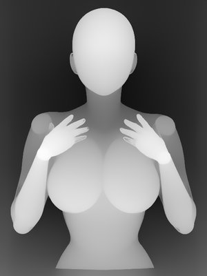 姿势深度图 P035：俯视构图・双手放锁骨（上半身单人 · 聚胸・强调乳沟系 · 正面）