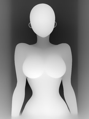 姿势深度图 P045：后仰双臂夹拢（上半身单人 · 聚胸・强调乳沟系 · 正面）