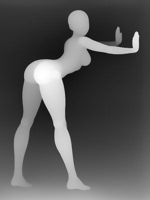 姿势深度图 P006：扶墙顶胯（站立后位待姿）（全身单人・性感系 · 站姿 · 正面）