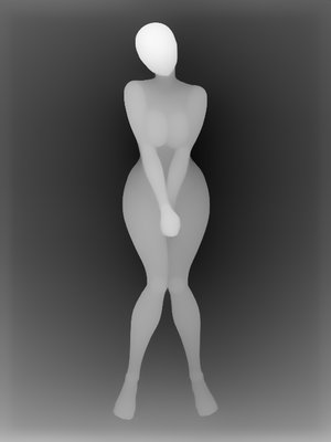 姿势深度图 P010：站立聚拢胸部（全身单人・性感系 · 站姿 · 正面）