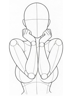 姿势参考图 P006:握拳贴脸(撒娇)(上半身单人 · 可爱系 · 正面)