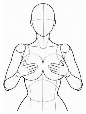 姿势参考图 P047:双手按上胸聚拢(上半身单人 · 聚胸・强调乳沟系 · 正面)